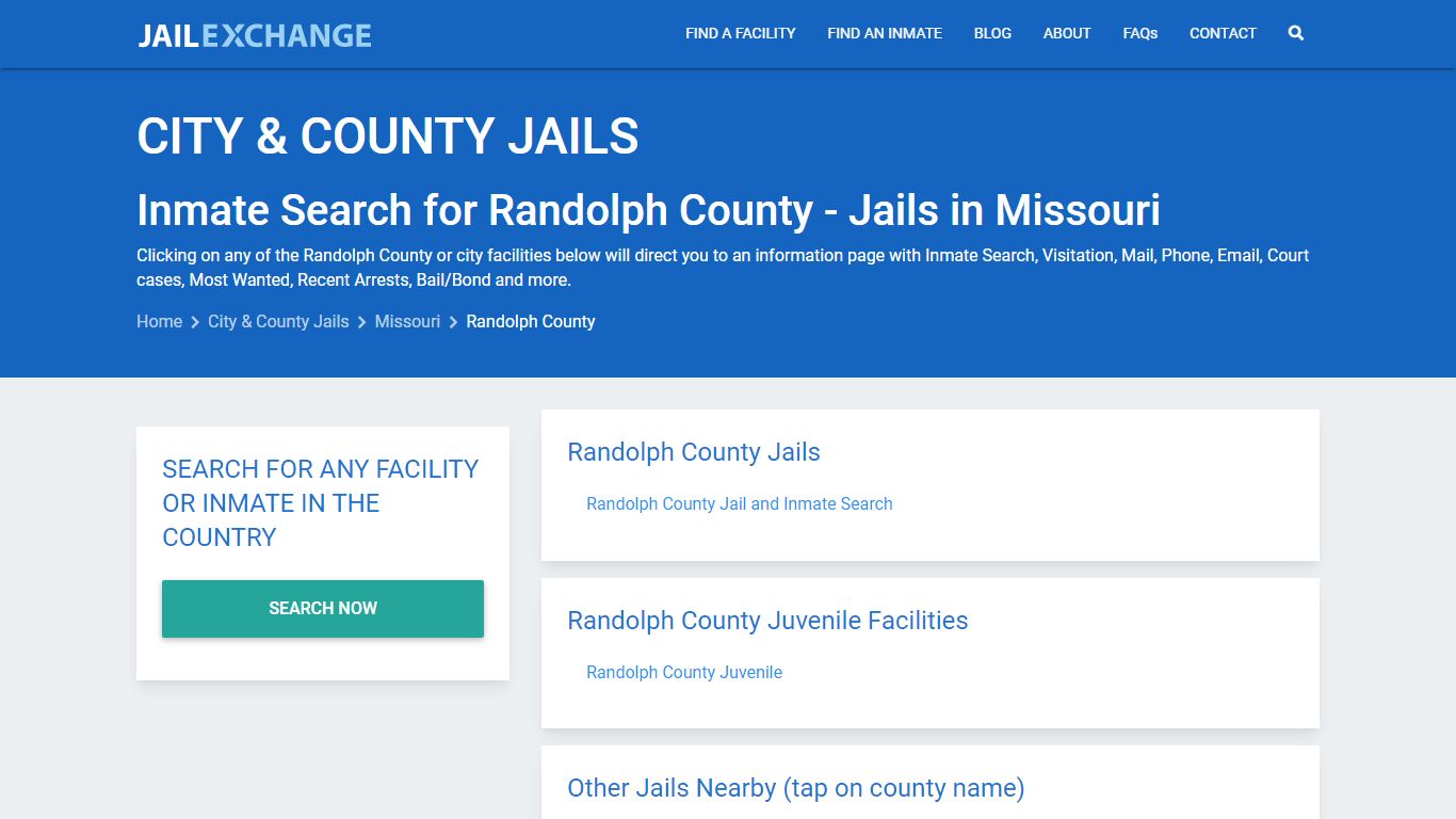 Inmate Search for Randolph County | Jails in Missouri - Jail Exchange